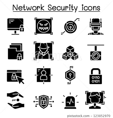 Network Security, Internet firewall icon set in glyph style Network Security, Internet firewall icon set in glyph style 123852970