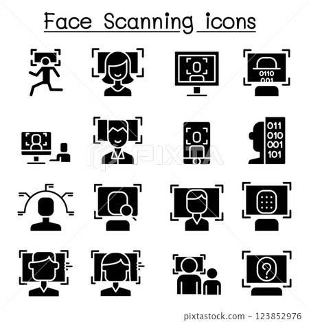 Face id, Face detection, Face recognition, Face scanning icon set in glyph style Face id, Face detection, Face recognition, Face scanning icon set in glyph style 123852976