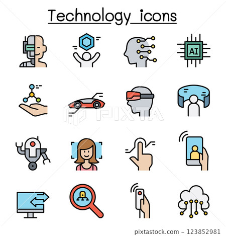 New Technology icon set in colorline style New Technology icon set in colorline style 123852981