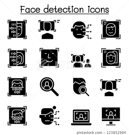 Face detection, Face recognition icon set in glyph style 123852984