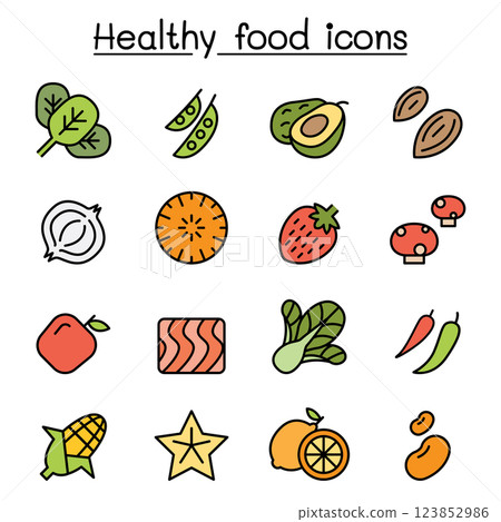 Healthy food icon set in colorline style 123852986