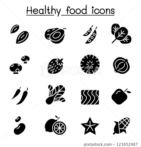 Healthy food icon set in glyph style 123852987