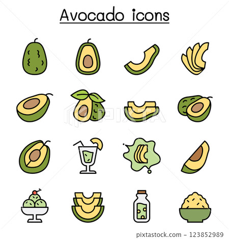 Avocado icon set in colorline style 123852989