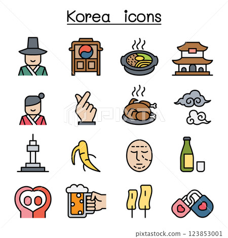 korea icon set in colorline style 123853001
