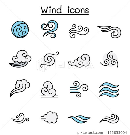 Wind icon set in colorline style Wind icon set in colorline style 123853004