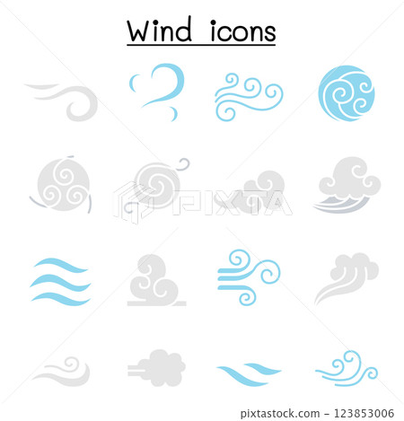 Wind icon set in flat color style Wind icon set in flat color style 123853006