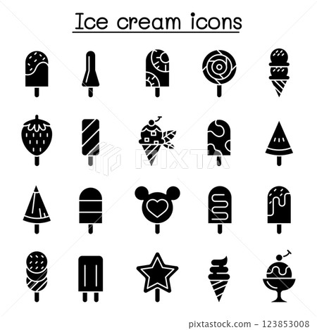 Ice cream icon set in glyph style Ice cream icon set in glyph style 123853008