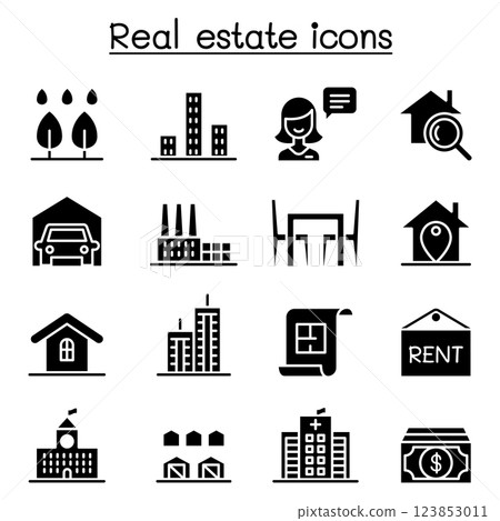 Real estate icon set in glyph style 123853011