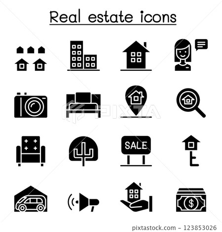 Real estate icon set in glyph style 123853026