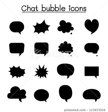 Chat balloon, speech bubble, talking, speaking icon set in glyph style Chat balloon, speech bubble, talking, speaking icon set in glyph style 123853038
