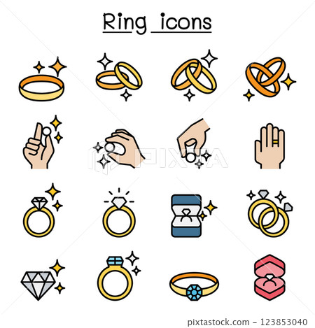 Ring icon set in colorline style Ring icon set in colorline style 123853040