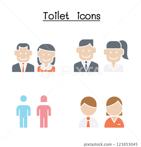 Toilet, Restroom, WC icon set in flat color style 123853045