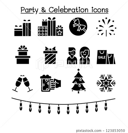 Party and Celebration icon set in glyph style 123853050