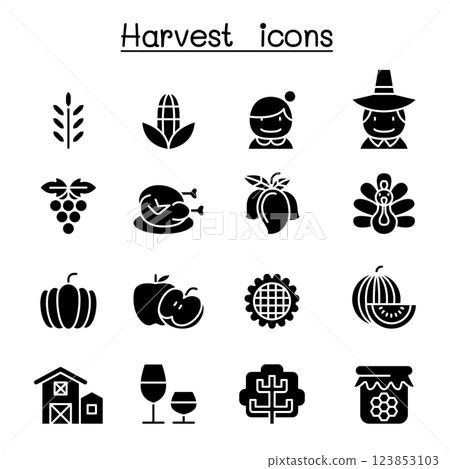 Harvest and Thanksgiving icon set in glyph style Harvest and Thanksgiving icon set in glyph style 123853103