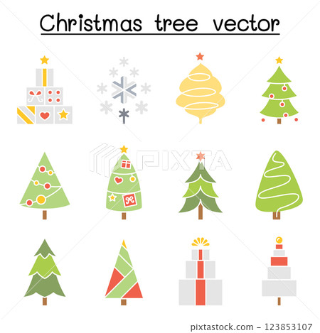 Christmas tree icon set in flat color style 123853107