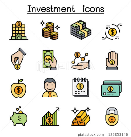 Investment icon set in colorline style Investment icon set in colorline style 123853146