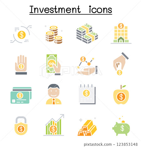 Investment icon set in flat color style 123853148