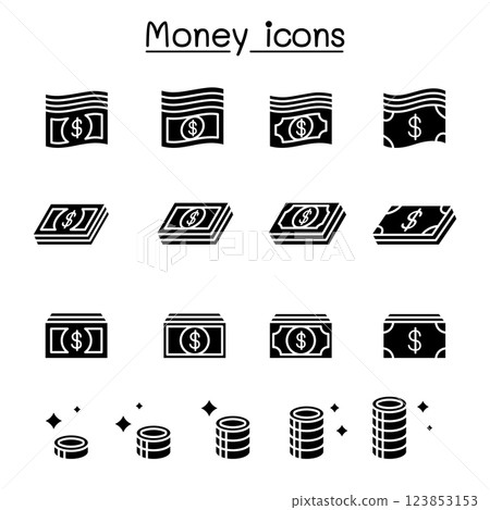 Money ,Coin, Cash, Currency , Bank note icon set in glyph style Money ,Coin, Cash, Currency , Bank note icon set in glyph style 123853153