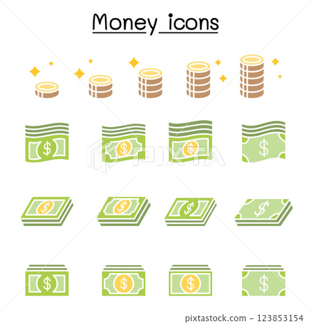 Money ,Coin, Cash, Currency , Bank note icon set in flat color style Money ,Coin, Cash, Currency , Bank note icon set in flat color style 123853154