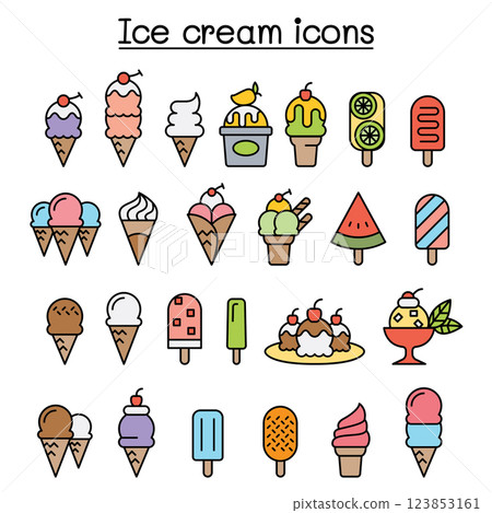 Ice cream icon set in colorline style Ice cream icon set in colorline style 123853161