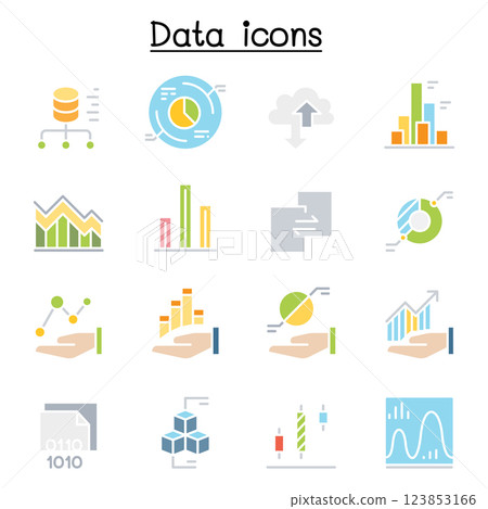 Data diagram, Graph, Infographic icon set in flat color style Data diagram, Graph, Infographic icon set in flat color style 123853166