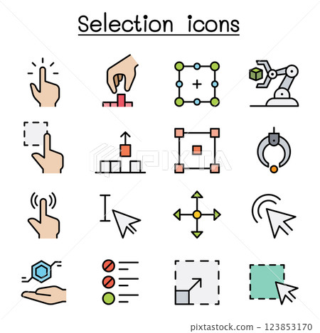 Selection icon set in colorline style Selection icon set in colorline style 123853170