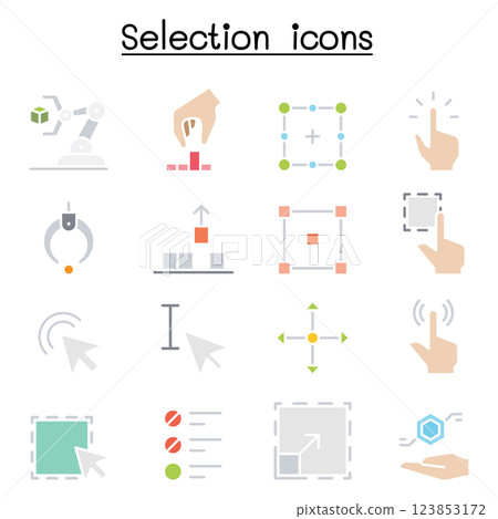 Selection icon set in flat color style Selection icon set in flat color style 123853172