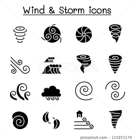 Wind and storm icon set in glyph style Wind and storm icon set in glyph style 123853174
