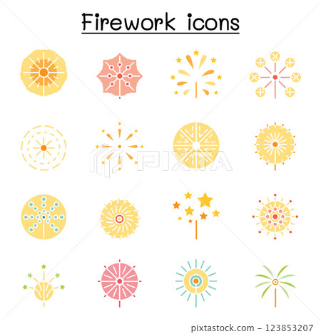 Firework icon set in flat color style 123853207