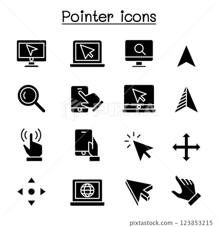 Pointer and Cursor icon set in glyph style Pointer and Cursor icon set in glyph style 123853215