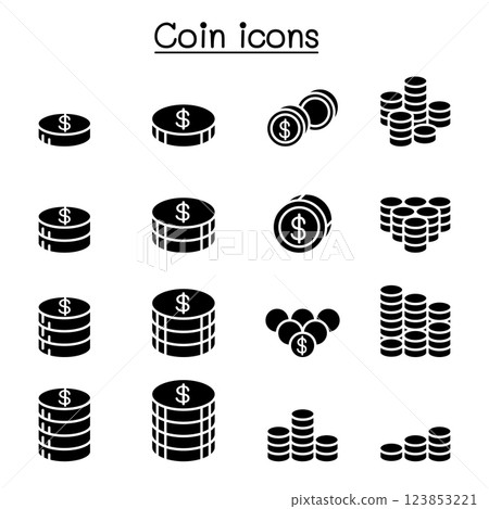 Money and Coin icon set in glyph style 123853221