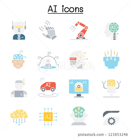 AI , Artificial intelligence icon set in flat color style AI , Artificial intelligence icon set in flat color style 123853246
