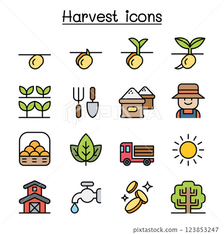 Harvest icon set in colorline style Harvest icon set in colorline style 123853247