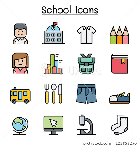 School and Education icon set in colorline style School and Education icon set in colorline style 123853250