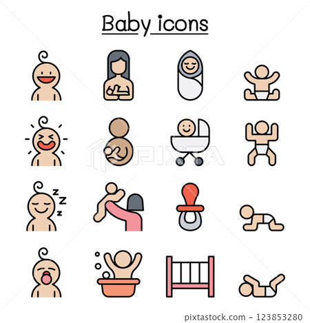 Baby icon set in colorline style 123853280