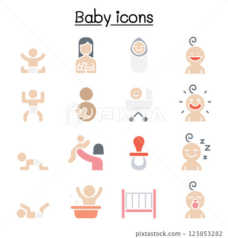 Baby icon set in flat color style 123853282