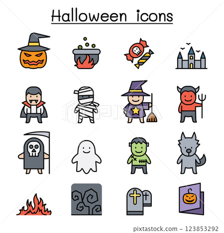 Halloween icon set in colorline style Halloween icon set in colorline style 123853292