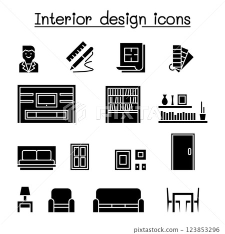 Interior design and House Improvement icon set in glyph style Interior design and House Improvement icon set in glyph style 123853296