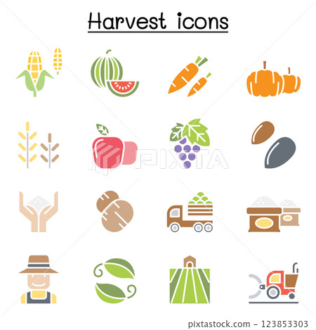 Harvest icon set in flat color style 123853303