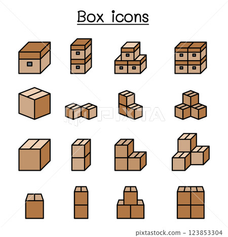 Box icon set in colorline style 123853304