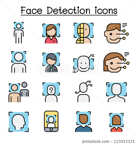 Face Detection, Recognition icon set in colorline style Face Detection, Recognition icon set in colorline style 123853325