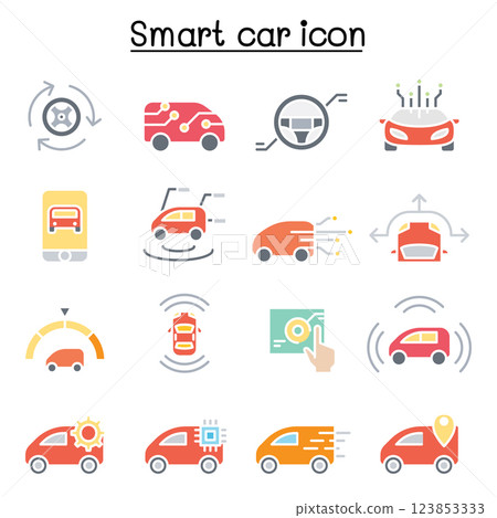 Smart car icon set in flat color style 123853333