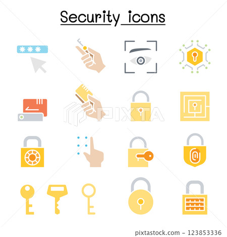 Security icon set in flat color style Security icon set in flat color style 123853336