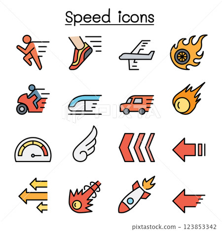 Speed icon set in colorline style 123853342