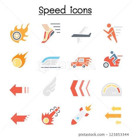 Speed icon set in flat color style Speed icon set in flat color style 123853344