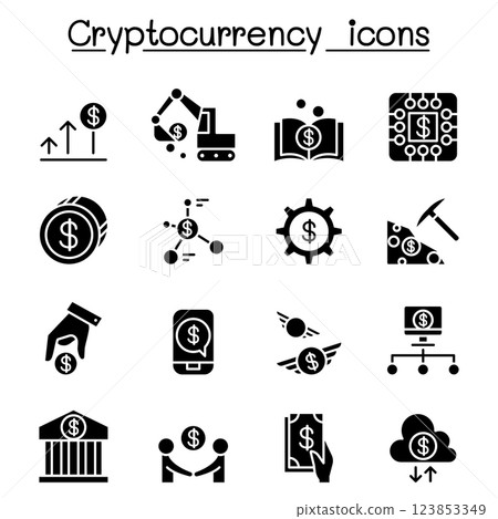 Cryptocurrency icon set in glyph style Cryptocurrency icon set in glyph style 123853349