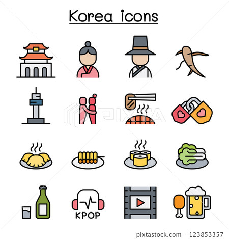 Korea icon set in colorline style 123853357