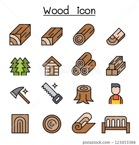 Wood icon set in colorline style 123853366