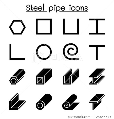Steel Pipe icon set in glyph style 123853373
