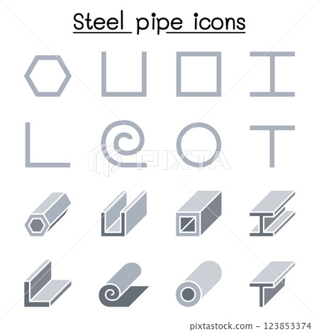 Steel Pipe icon set in flat color style Steel Pipe icon set in flat color style 123853374